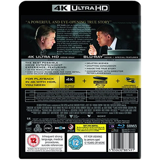 Concussion [4K Ultra HD] [UHD + Blu-ray] [2016] [Region Free] (Will Smith) - Like New - Attic Discovery Shop