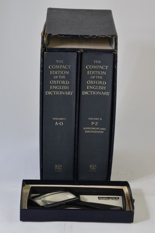 Compact Edition Of The Oxford English Dictionary 2 Vols + Magnifying Glass 1971 - Good - Attic Discovery Shop