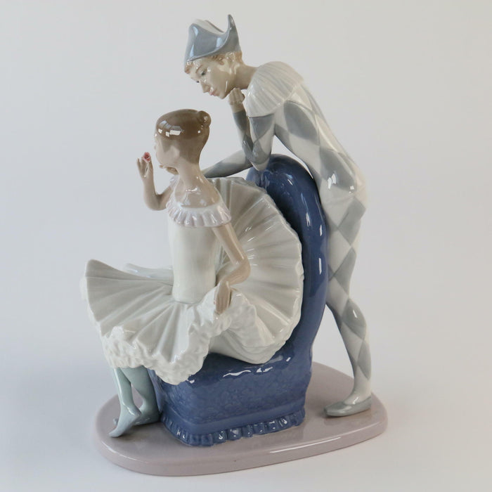 Nao By Lladro Figurine A Dream Come True Ballerina and Jester Harlequin - Very Good - Attic Discovery Shop
