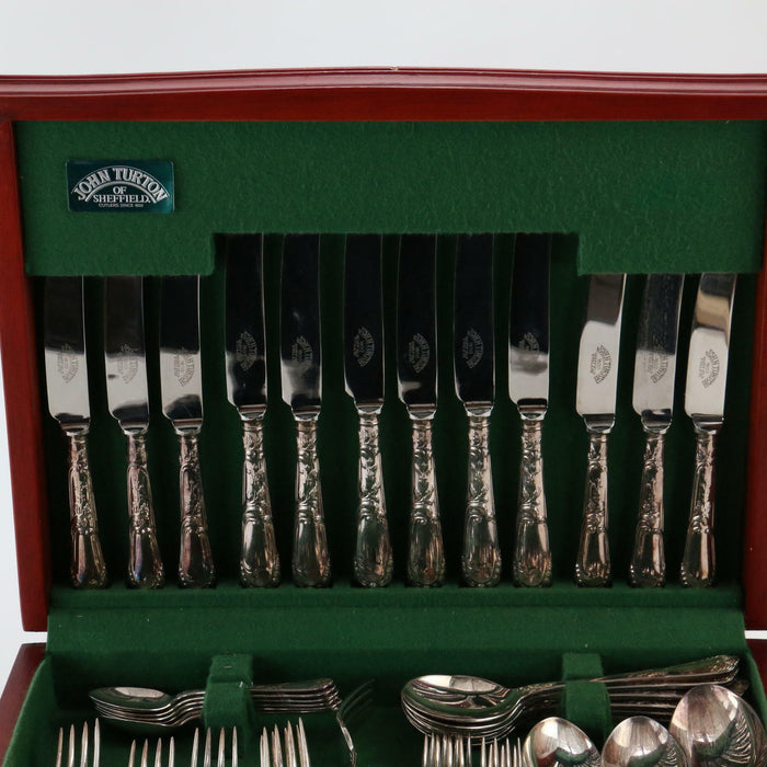 John Turton Of Sheffield Cutlers Since 1800 44 Piece Silver Plated In Wood Case - Good - Attic Discovery Shop