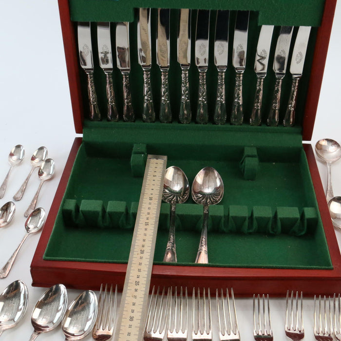 John Turton Of Sheffield Cutlers Since 1800 44 Piece Silver Plated In Wood Case - Good - Attic Discovery Shop