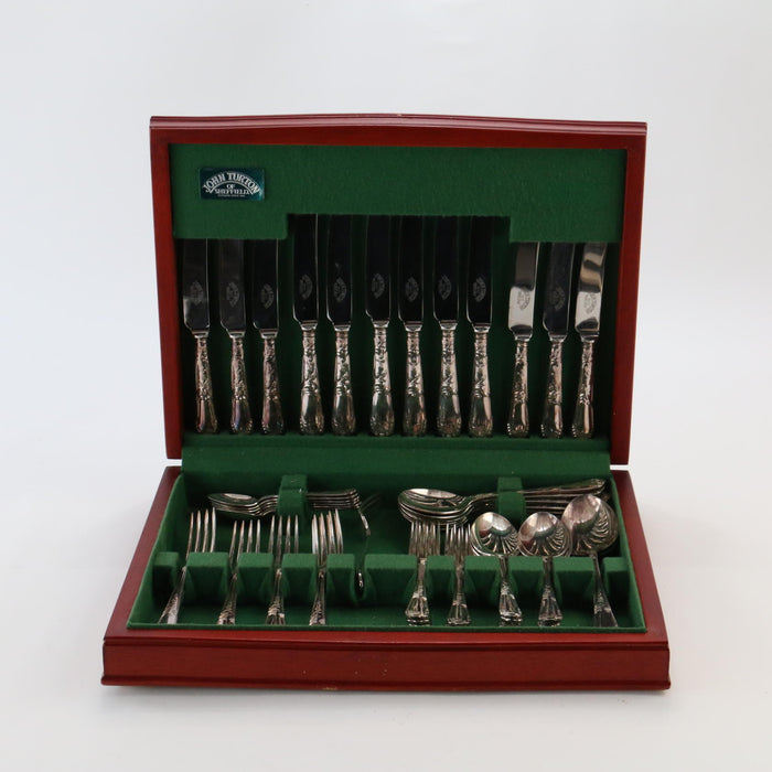 John Turton Of Sheffield Cutlers Since 1800 44 Piece Silver Plated In Wood Case - Good - Attic Discovery Shop