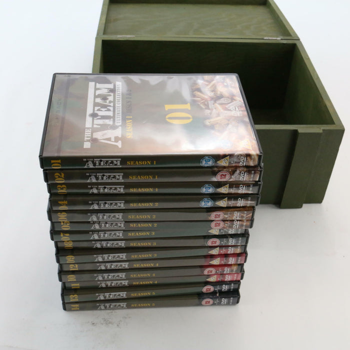 The A-Team Series 1-5 Complete Collection WOODEN Ammo Case Rare DVD Box Set VGC - Very Good - Attic Discovery Shop