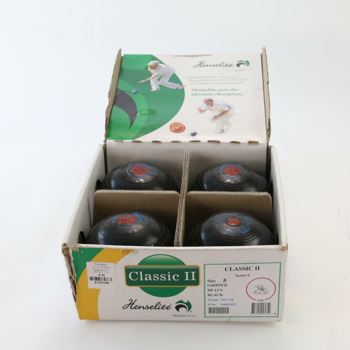 Henselite Classic Deluxe II Lawn Bowls Size 5 Heavy Black x4 Rare Top Gear - Good - Attic Discovery Shop