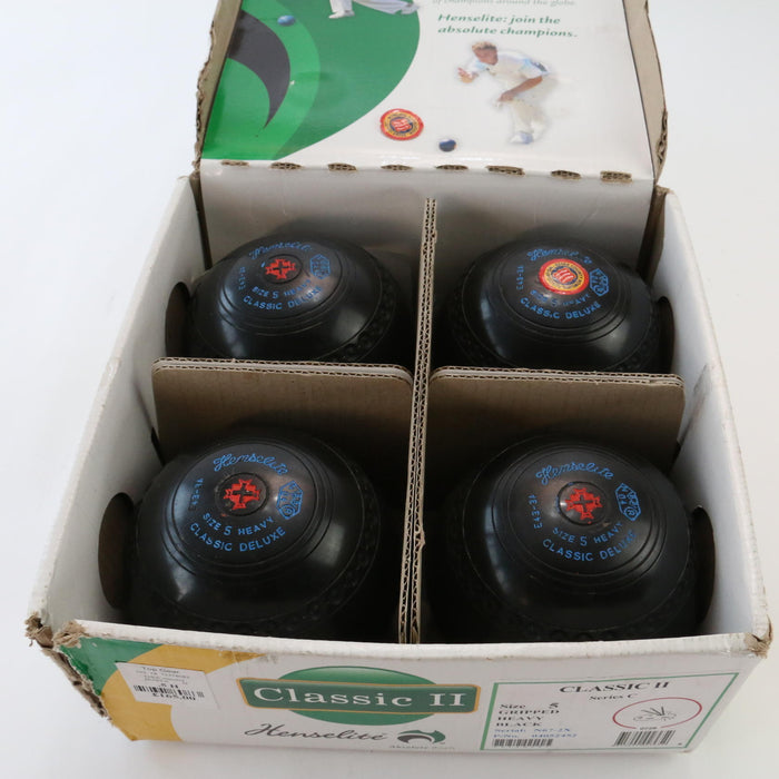Henselite Classic Deluxe II Lawn Bowls Size 5 Heavy Black x4 Rare Top Gear - Good - Attic Discovery Shop