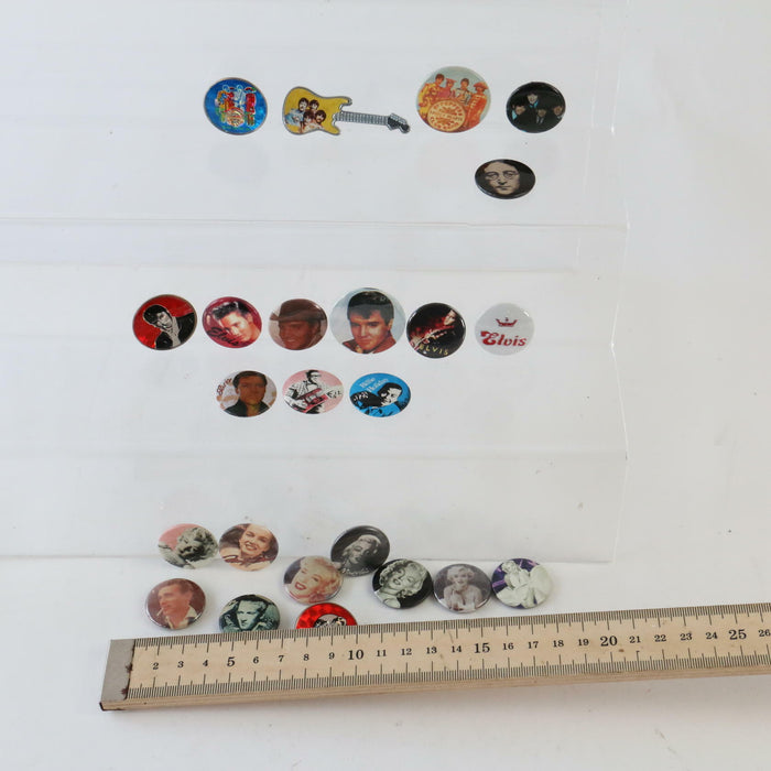 x24 Vintage Metal 1980s 90s Rare Pin Badges Music Lot Elvis Presley, The Beatles - Good - Attic Discovery Shop