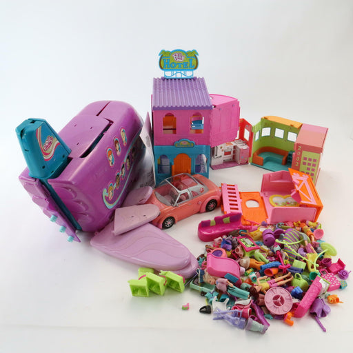 Large Genuine Polly Pocket Joblot Bundle (2000s) inc Jet Plane, Figures, Clothes - Good - Attic Discovery Shop