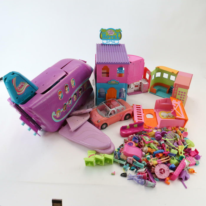 Large Genuine Polly Pocket Joblot Bundle (2000s) inc Jet Plane, Figures, Clothes - Good - Attic Discovery Shop