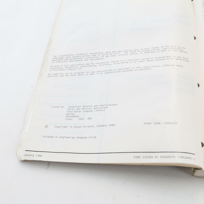 Ford Sierra Rs Cosworth Supplementary Rare Car Workshop Manual 1986 Paperback - Good - Attic Discovery Shop
