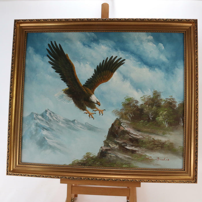 Original / Real Gilt Framed Oil Painting on Canvas Eagle in Flight by W. Amadio - Very Good - Attic Discovery Shop