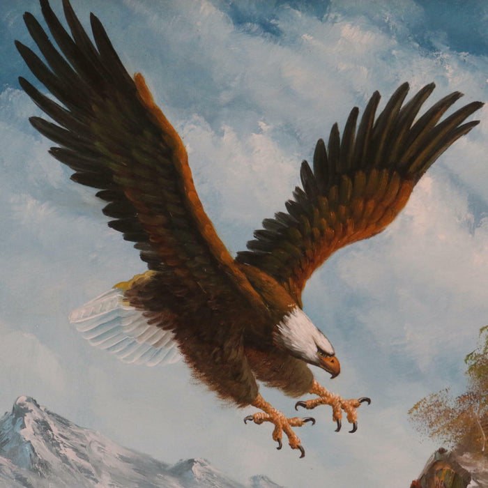 Original / Real Gilt Framed Oil Painting on Canvas Eagle in Flight by W. Amadio - Very Good - Attic Discovery Shop