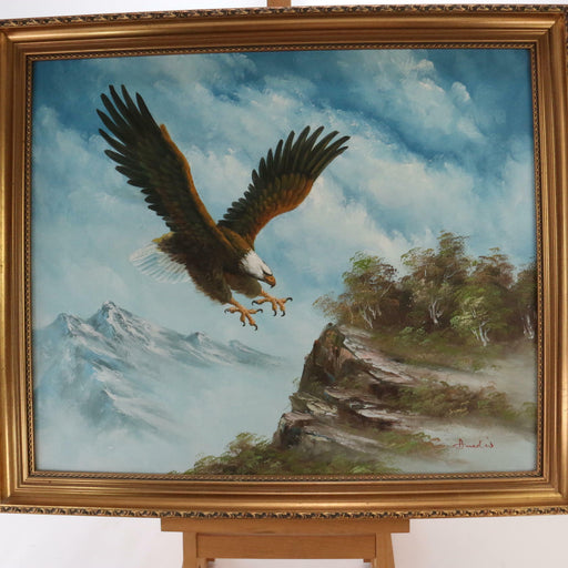 Original / Real Gilt Framed Oil Painting on Canvas Eagle in Flight by W. Amadio - Very Good - Attic Discovery Shop