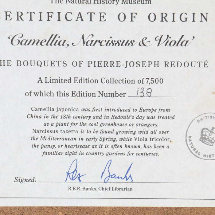 Pierre-Joseph Redoute Framed Flower Prints 3 Set Natural History + Certificates - Very Good - Attic Discovery Shop