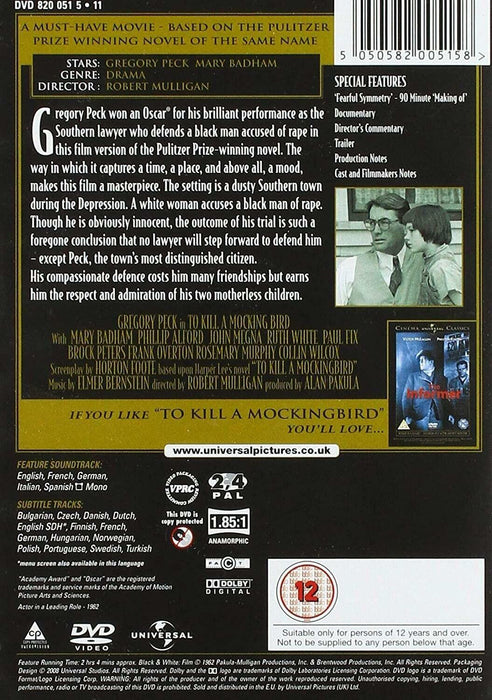 To Kill a Mockingbird [DVD] [1962] [Region 2 + 4] Cinema Classic - Like New - Attic Discovery Shop