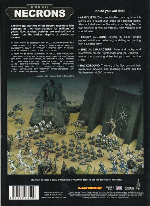 Warhammer 40k Codex - Necrons Paperback Book (Warhammer 40,000) - Good - Attic Discovery Shop